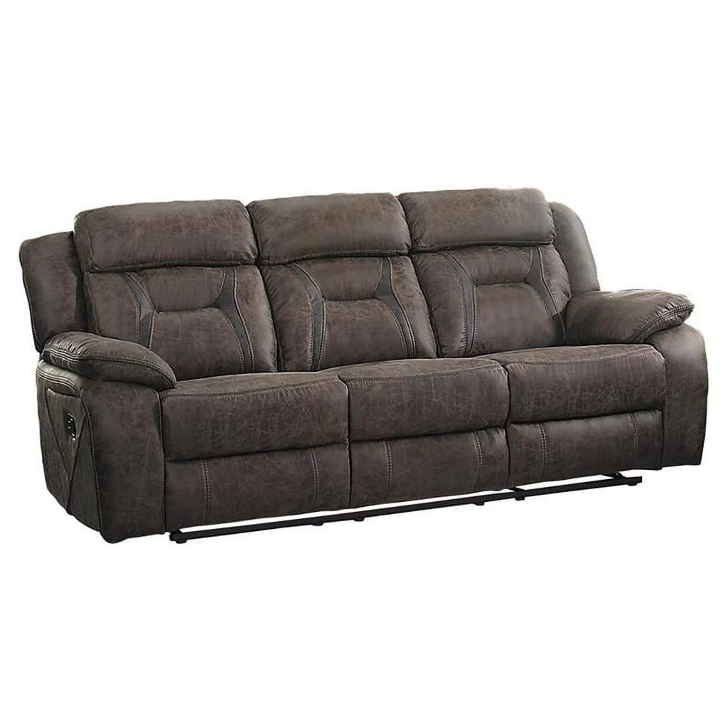 Dark Brown Microfiber Double Reclining Sofa Y923