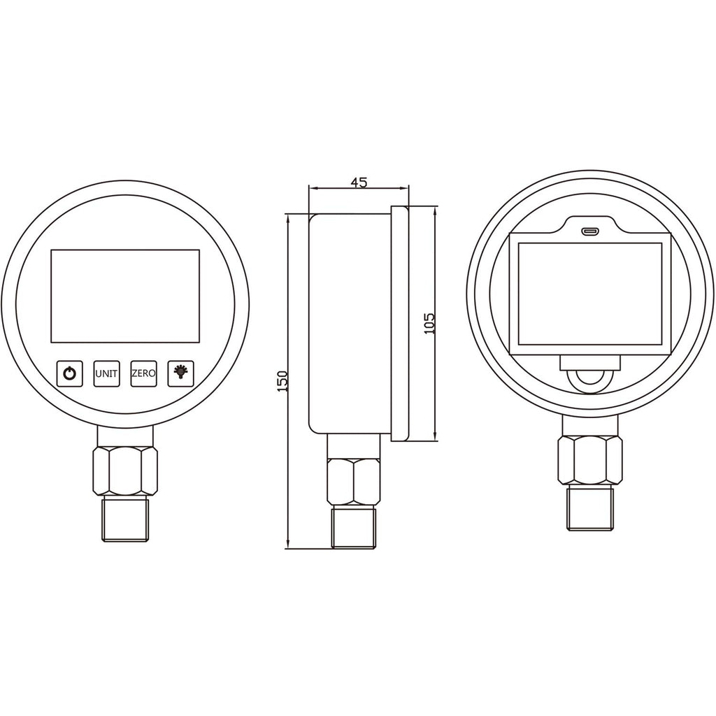 Digital Pressure Gauge 0-10000psi/bar, 1/4NPT, Stainless Steel Case S418
