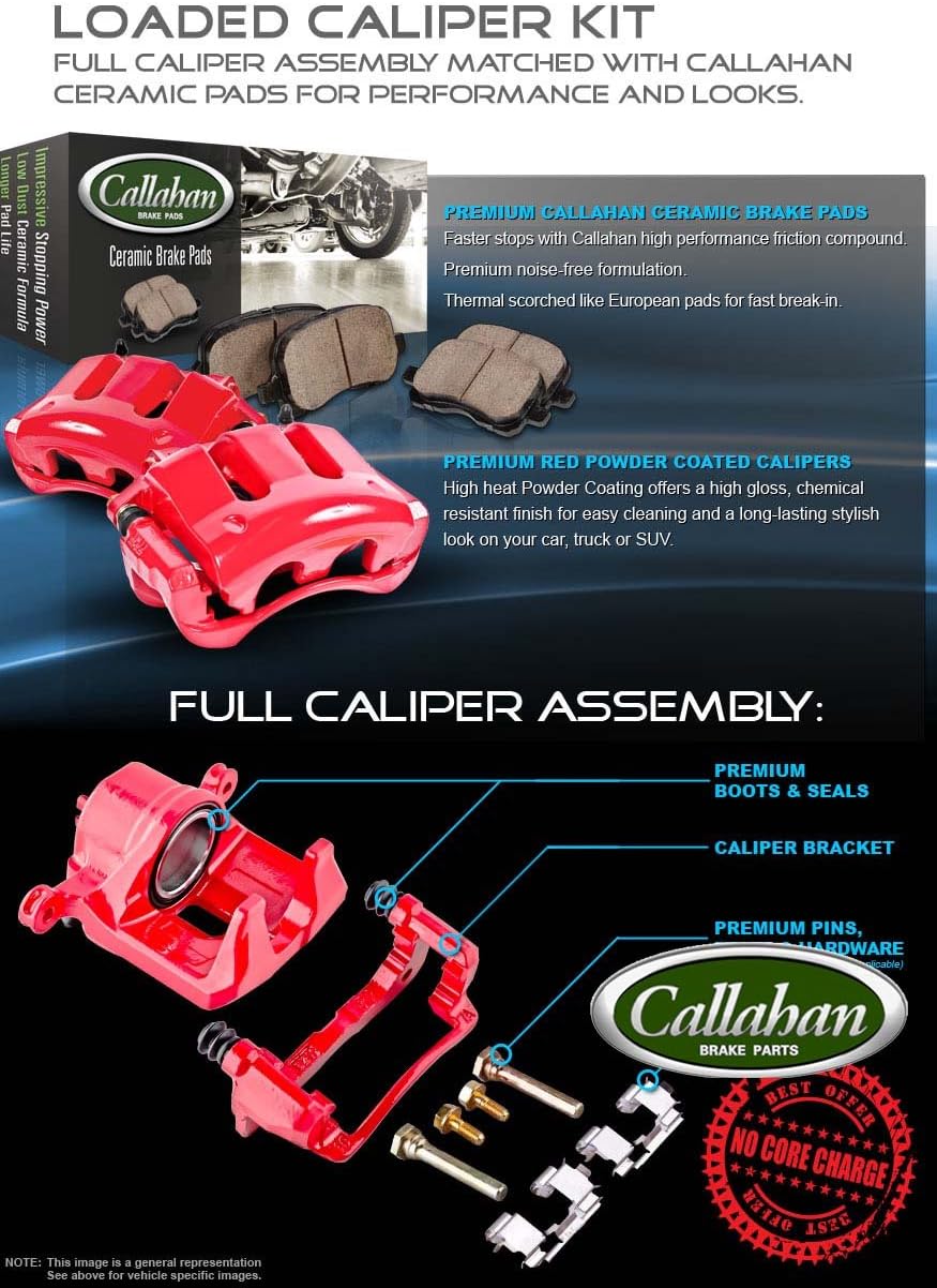 Red Coated Caliper Pair + Ceramic Brake Pads + Hardware Brake Kit O93443