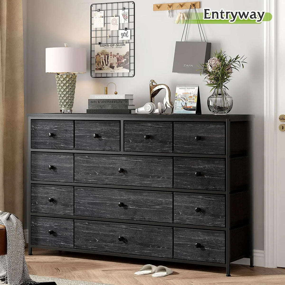 Black 13 Drawer Fabric Dresser TV Stand P733200