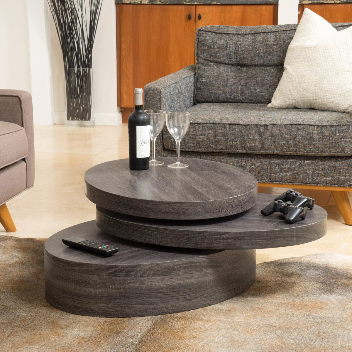 Oval Rotating Wood Coffee Table E534