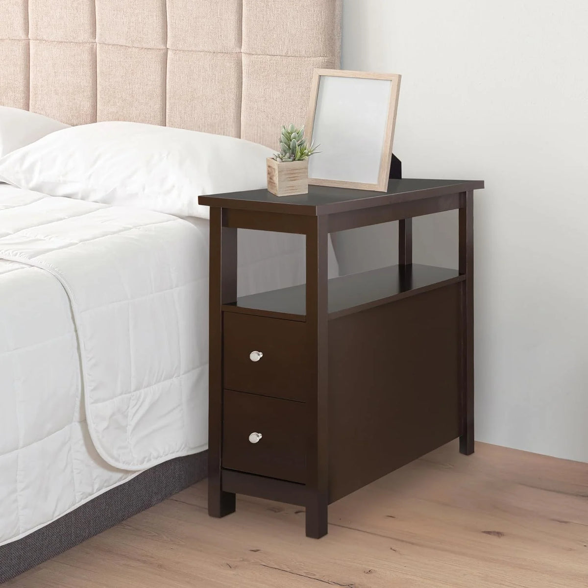 Wooden End Table with Drawer and Storage Shelf P92146