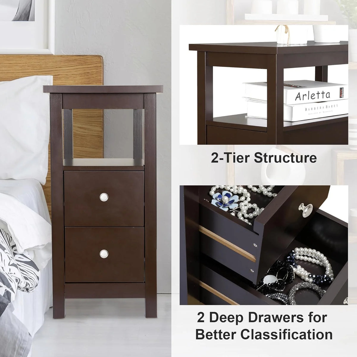 Wooden End Table with Drawer and Storage Shelf P92146