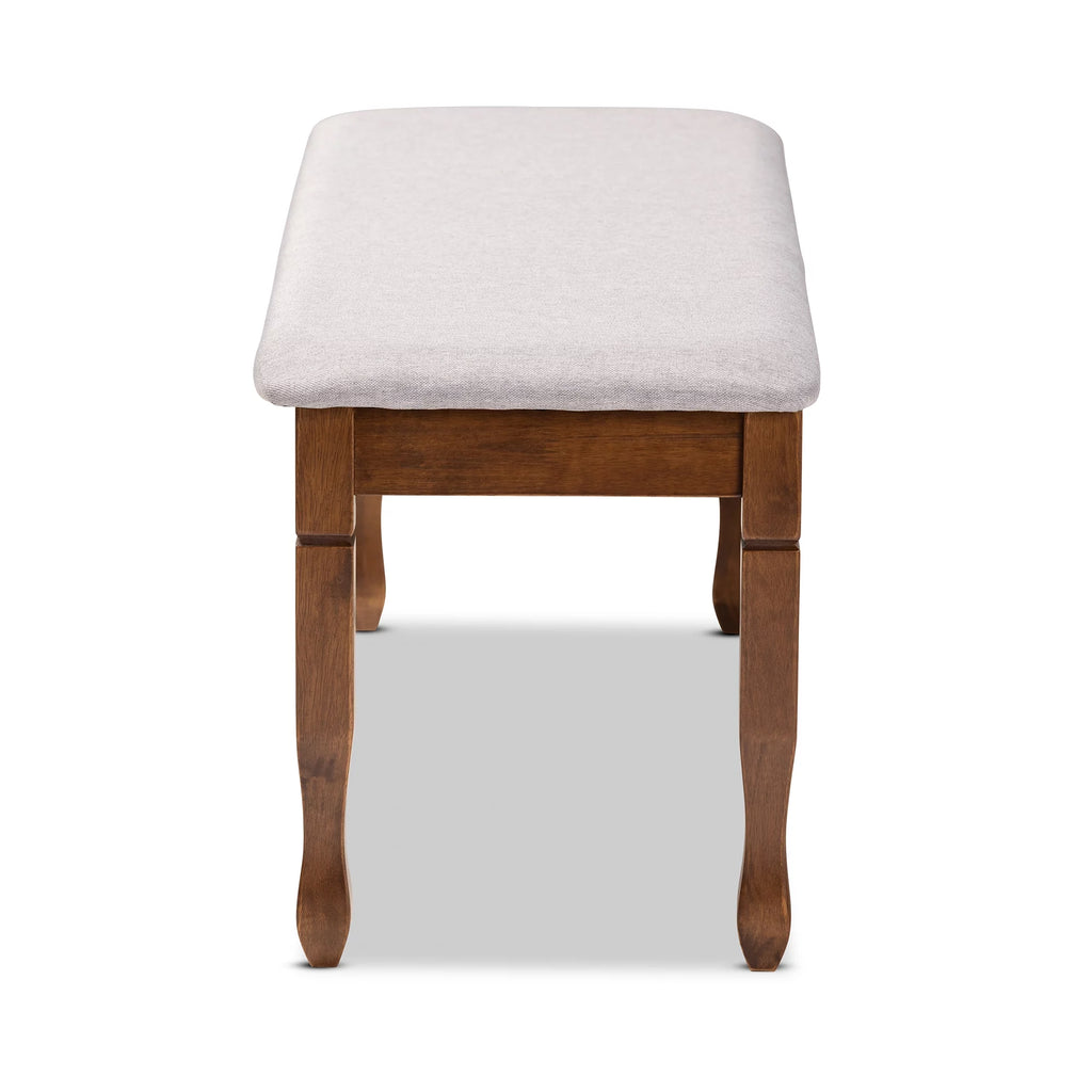 Grey Fabric Upholstered Walnut Brown Wood Dining Bench U8904