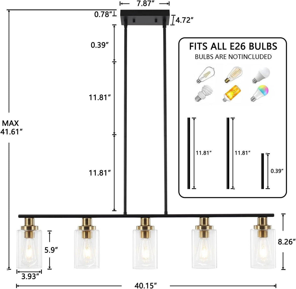 5 Lights Clear Glass Shade Island Light C483978