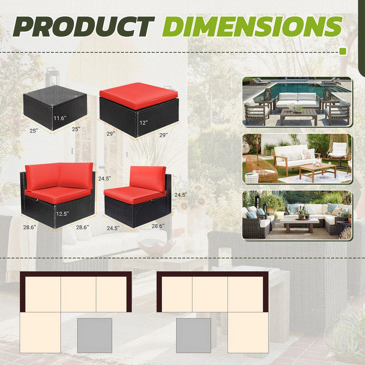 5 Pieces Outdoor Sectional Sofa with Tea Table and Ottoman Q27180