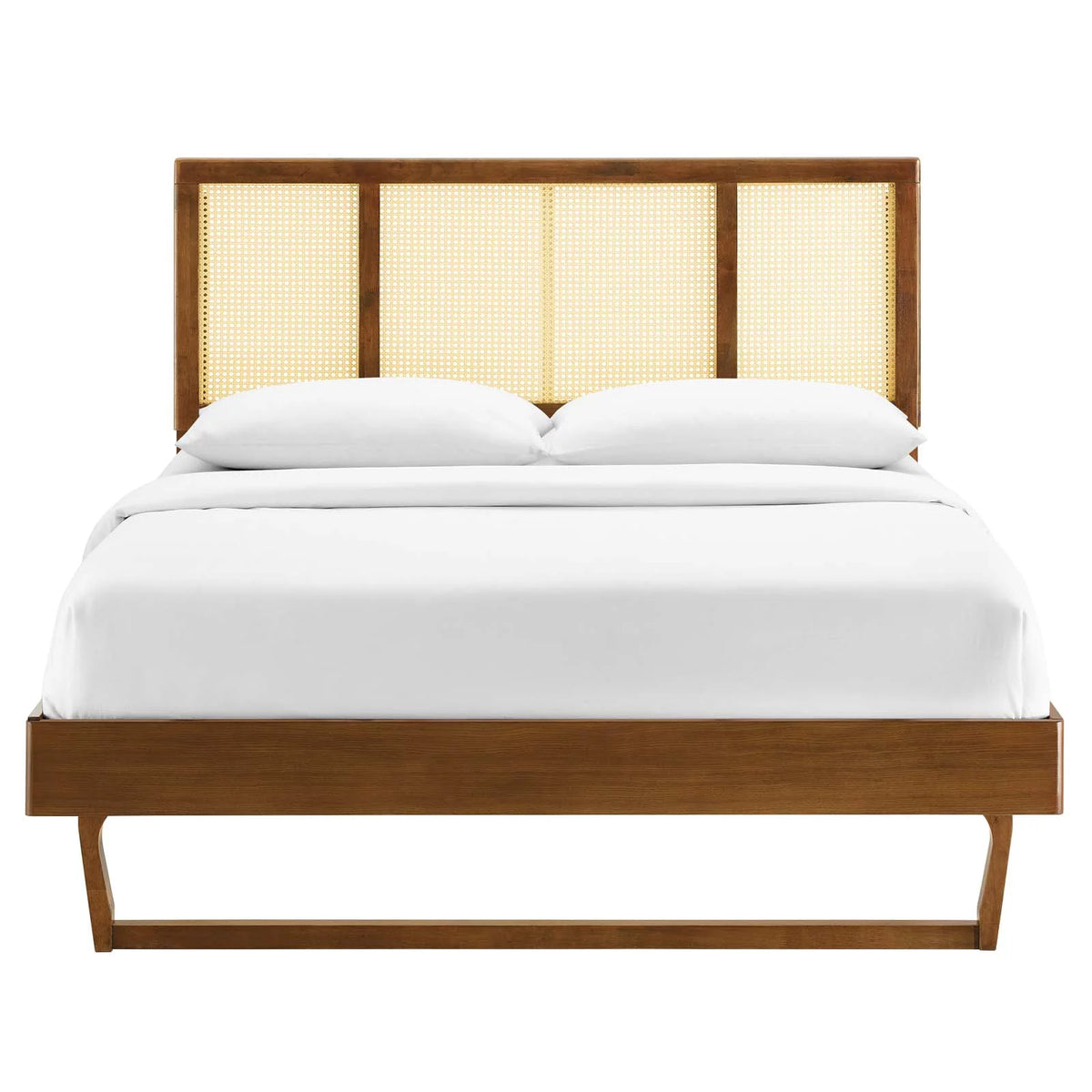 Walnut Cane and Wood King Platform Bed B9975