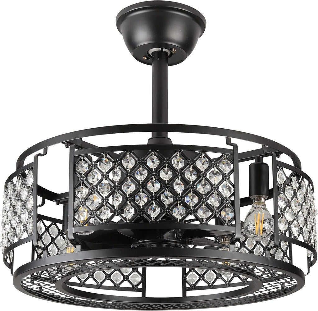 Black Industrial Caged Ceiling Fan with Remote Control X60005