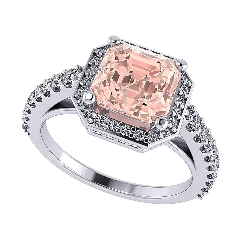 Asscher Cut Simulated Morganite Halo Engagement Ring 2ct Zirconia Sterling Silver Size 4 U9700