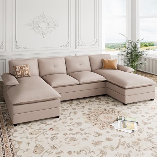 110" U-Shaped 4 Seat Sectional Sofa with Double Chaise, Beige P975