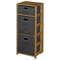Medium Oak Grey Square Folding Bookcase with Fabric Bins E190610