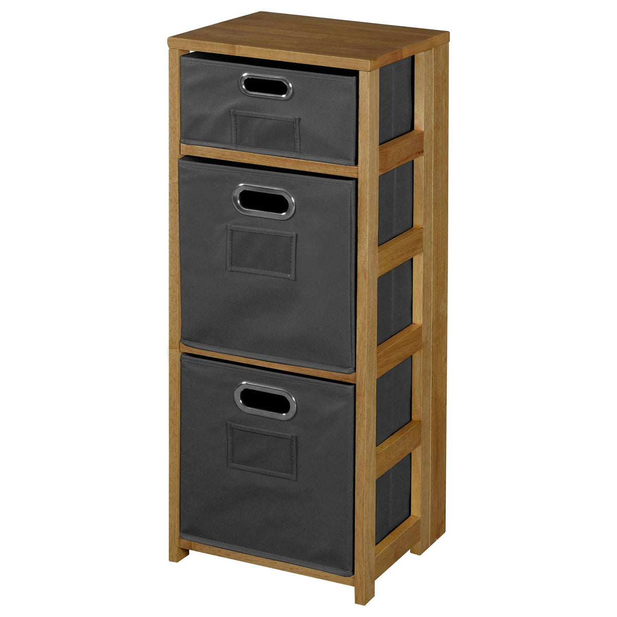 Medium Oak Grey Square Folding Bookcase with Fabric Bins E190610