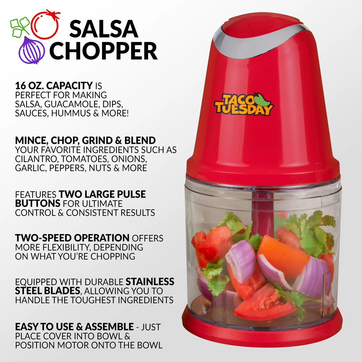 2-Speed Salsa & Guacamole Chopper, 2 Cup Capacity Q630