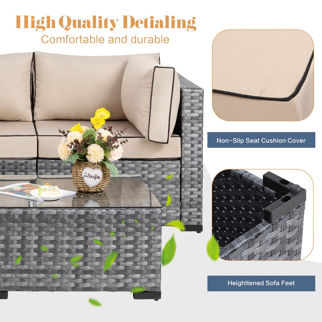 7 Piece Wicker Outdoor Sectional Sofa Set Y545