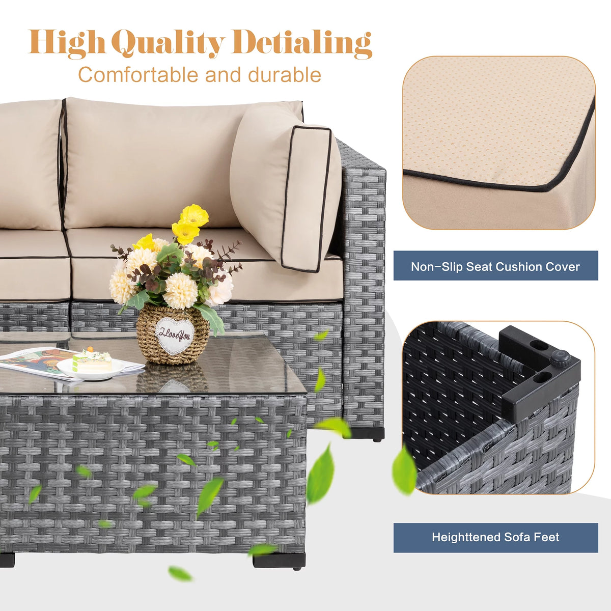 7 Piece Wicker Outdoor Sectional Sofa Set Y545