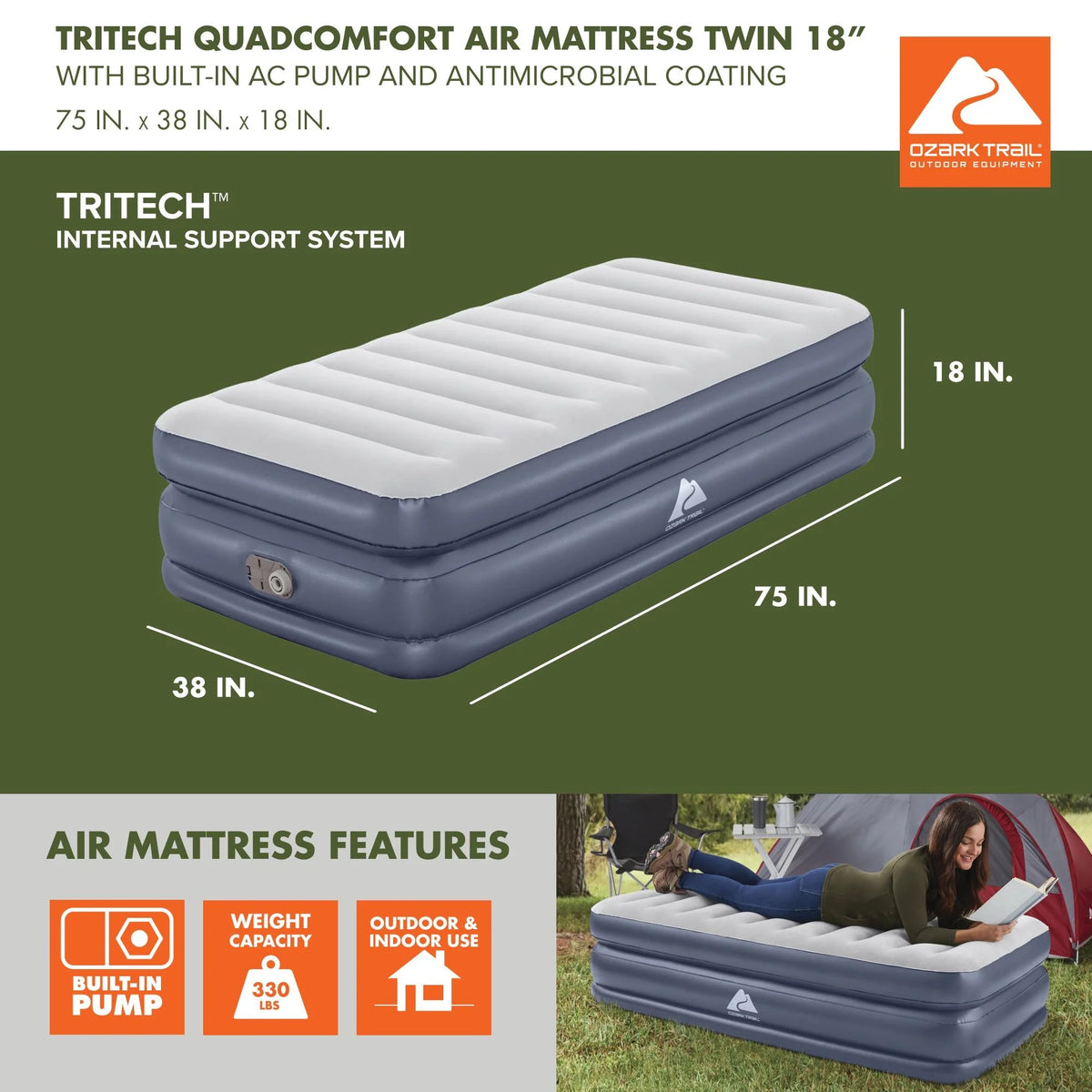 Queen Air Mattress with Built-in AC Pump U51168