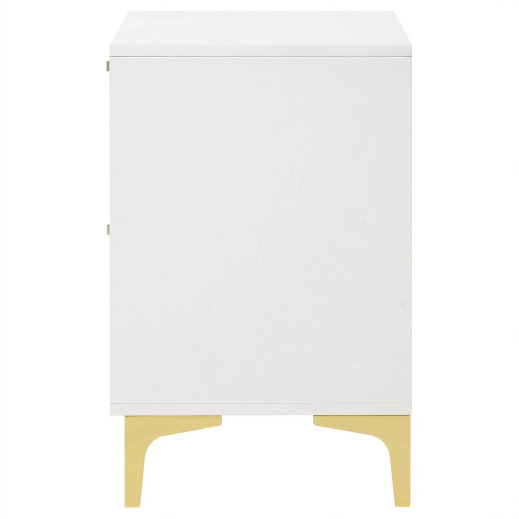 White 2-drawer Wood Nightstand with Metal Base E1909