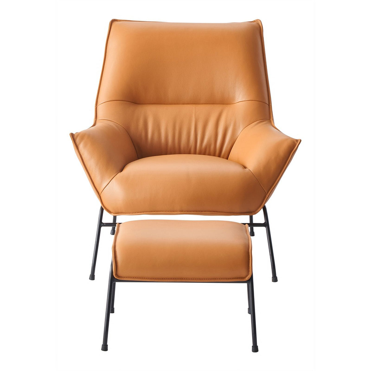 Tan Upholstered Leather Accent Chair and Ottoman D120