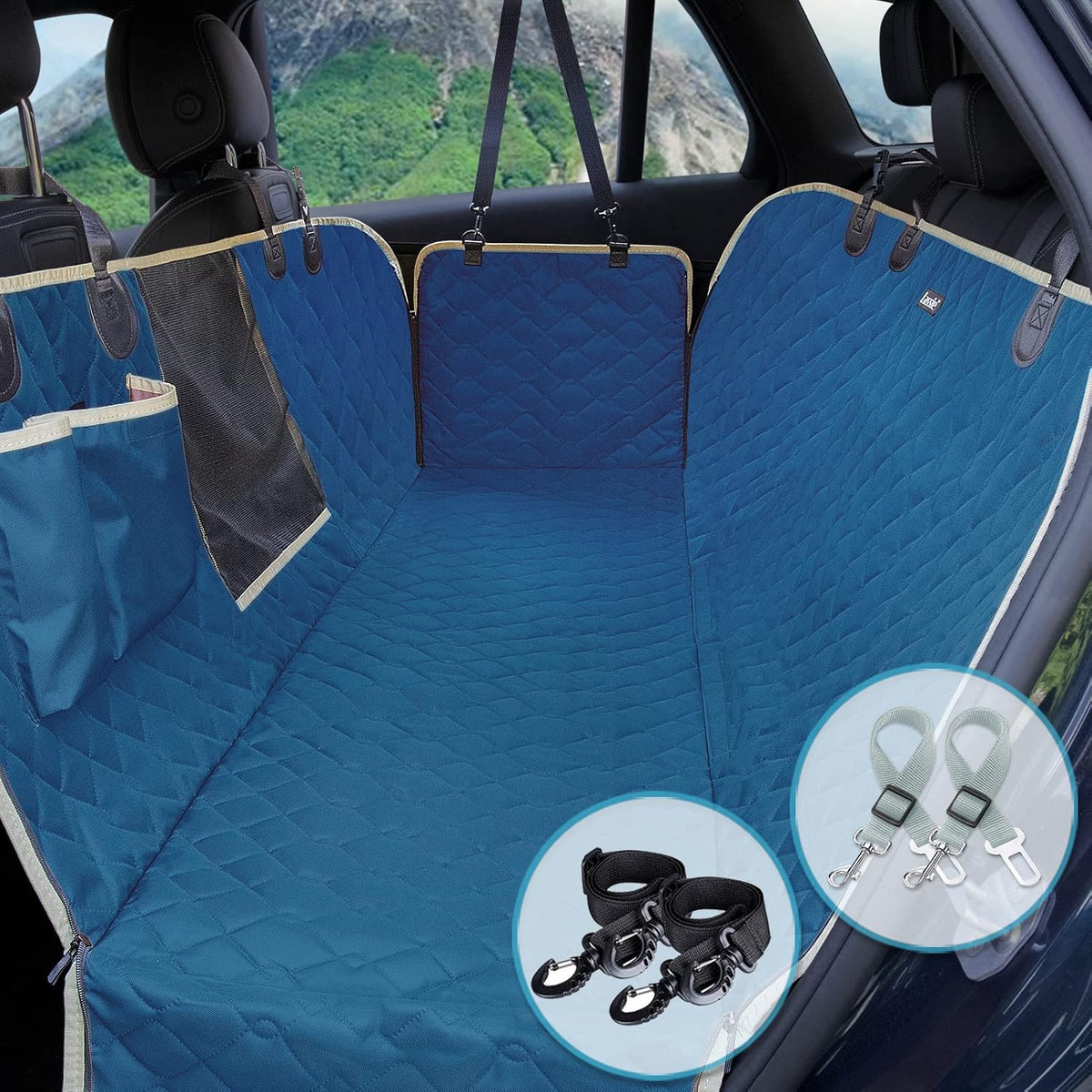 Dog Seat Covers for Cars Back Seat 100% Waterproof with Mesh Visual Window Nonslip Dog Car Hammock Universal Size Pack of 2 K8490