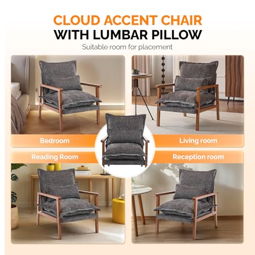 Gray-Blue Accent Armchair with Lumbar Pillow I933593