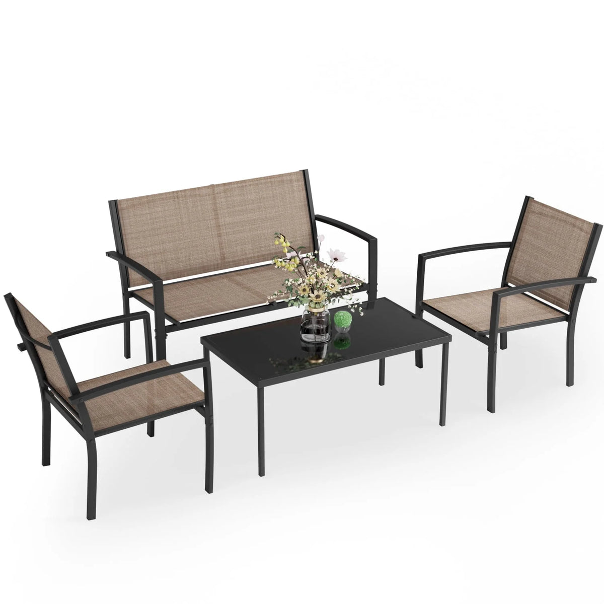 4 Pieces Textilene Steel Outdoor Furniture Set with Loveseat Tea Table T384914
