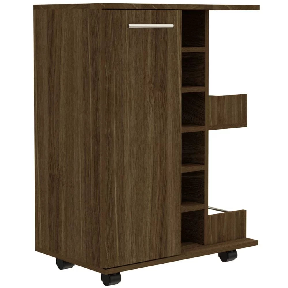 Bar Cart with Four Casters Dark Walnut Finish F16888