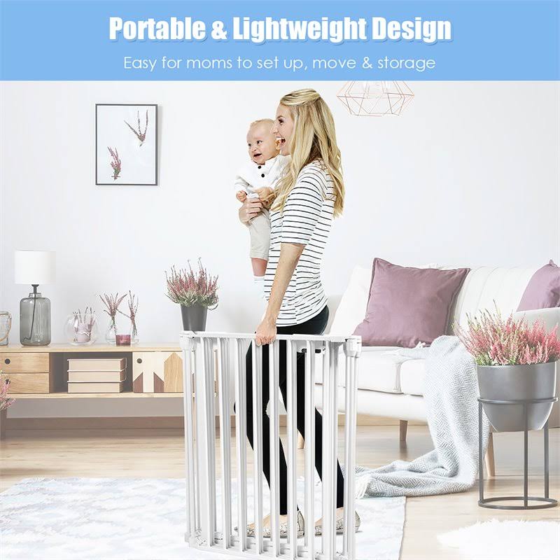 8 Panel Metal Gate Baby Pet Fence Playpen Barrier White F186