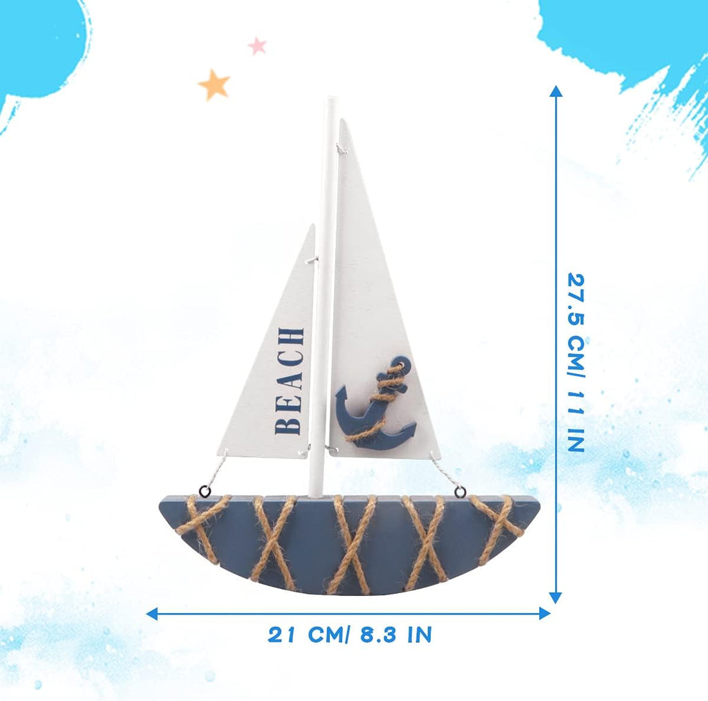 Wooden Sailboat Decoration (8.3 x 1.18 x 11 Inches) P2887