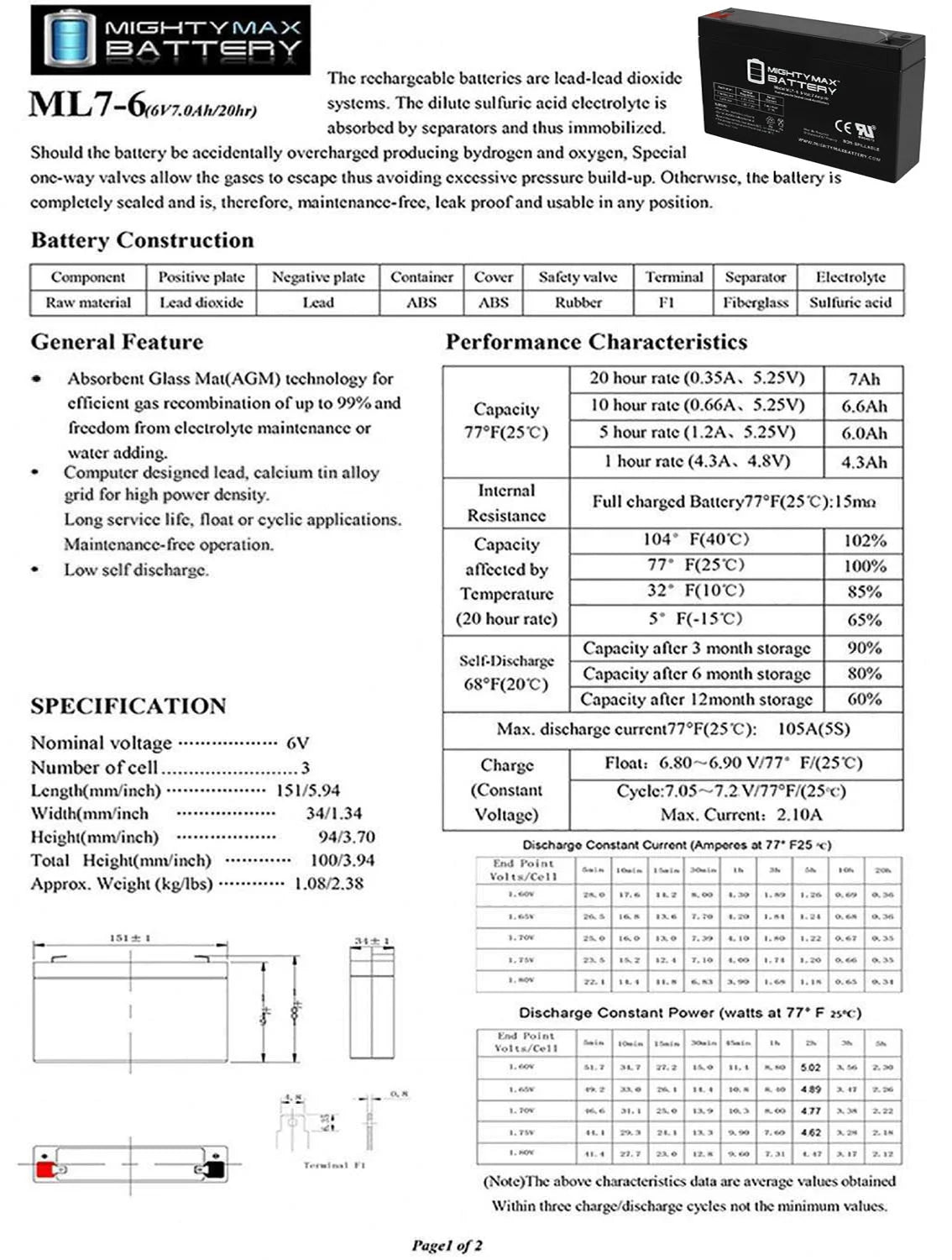 6V 7AH Battery T561