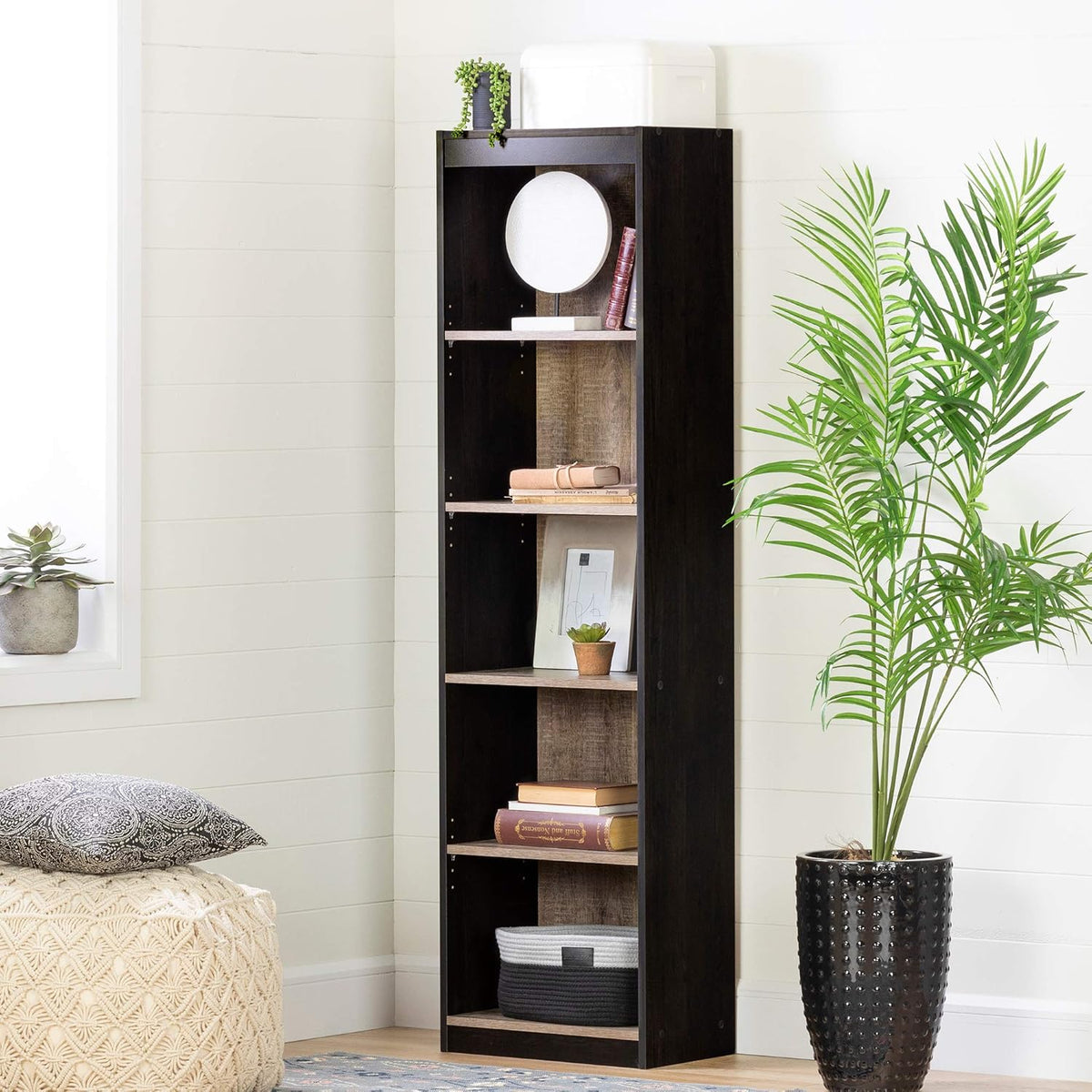 Pure White 5-Shelf Narrow Bookcase M2580