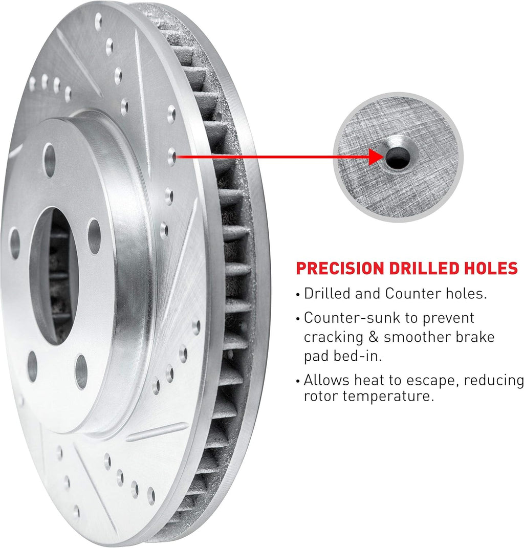 Rear Drilled and Slotted Brake Rotors with Ceramic Brake Pads and Hardware Kit U53583